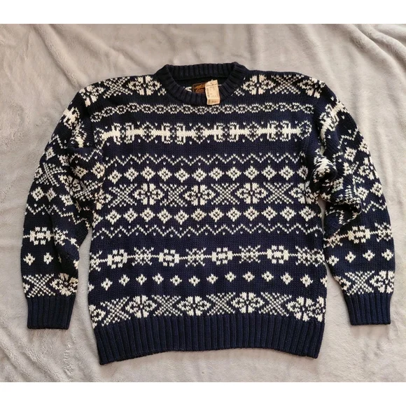 Eddie Bauer Vintage Men’s Blue Grandpa Sweater Nordic Style Cotton Sz Large NWT - Picture 3 of 7